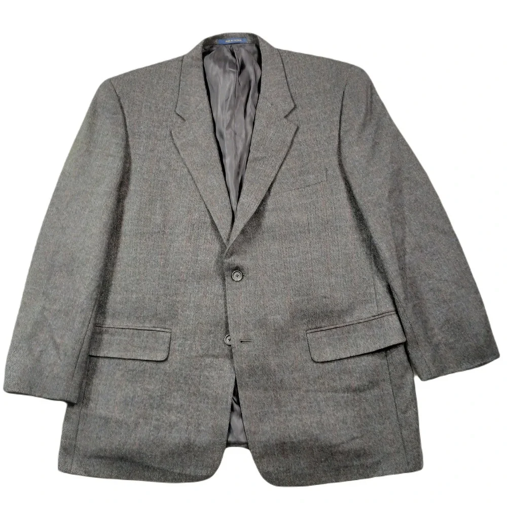 Club Room Cashmere Blend Sport Coat Mens 46S 46R‎ Grey Herringbone Windowpane